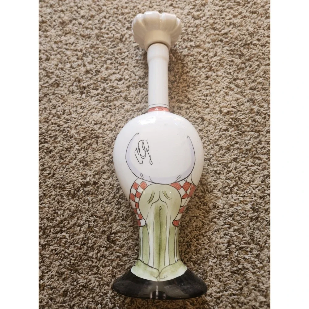 Carrie Olsen Garrard Whimsical Chef Ceramic Bottle with Hat‎ Stopper 15.5